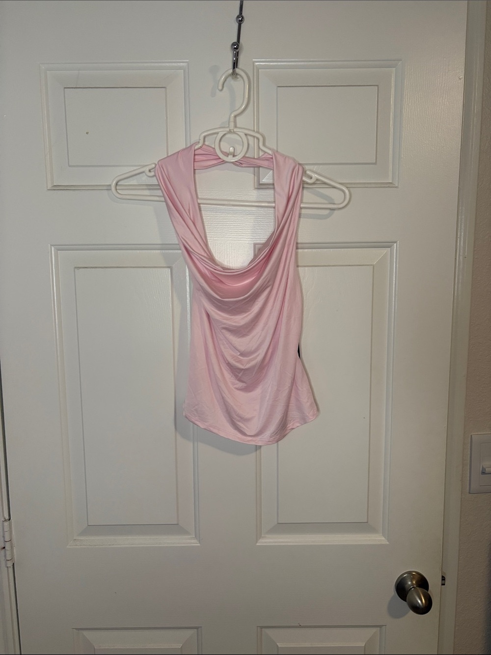 Pink Draped Cowl Neck Women's Tank Top
